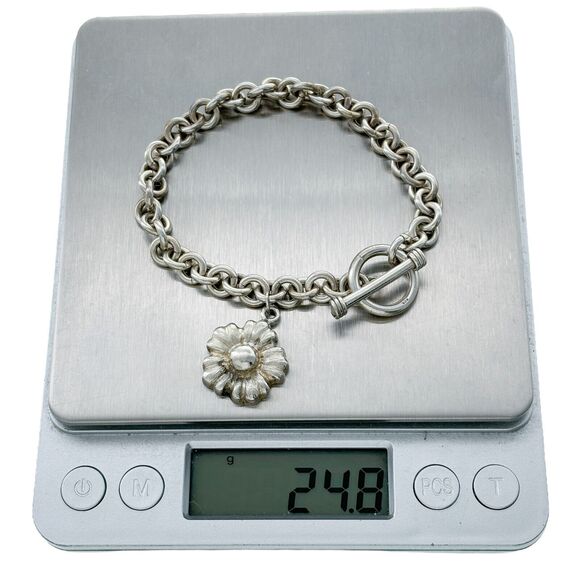 Flower Charm Bracelet | Vintage Sterling Silver 925 | 7" - Picture 5 of 5